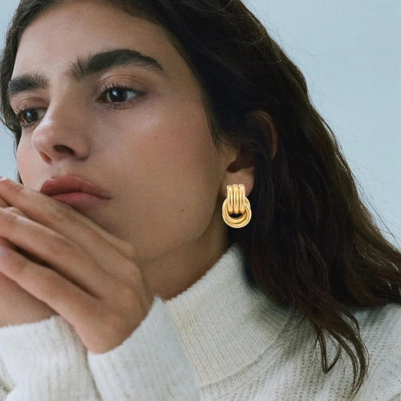 ❤️Women Chunky Gold Earrings Stud Geometric Dangle Drop Earrings  for Women - Picture 2 of 7